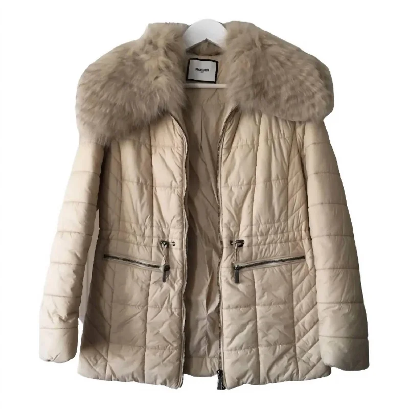 Huge Savings On Parisian Styles Women's Puff Jacket With Fur In Beige