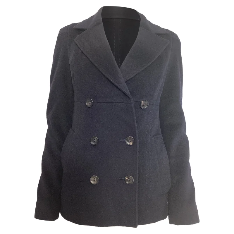 Luxury Fashion Max Mara Studio Pea Coat in Navy Blue Virgin Wool