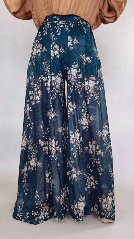 The Latest Trends Forever Floral Mesh Wide Leg Pant In Blue