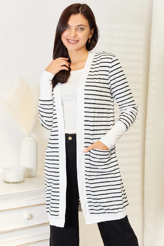 Versatile Outfits Striped Open Front Longline Cardigan