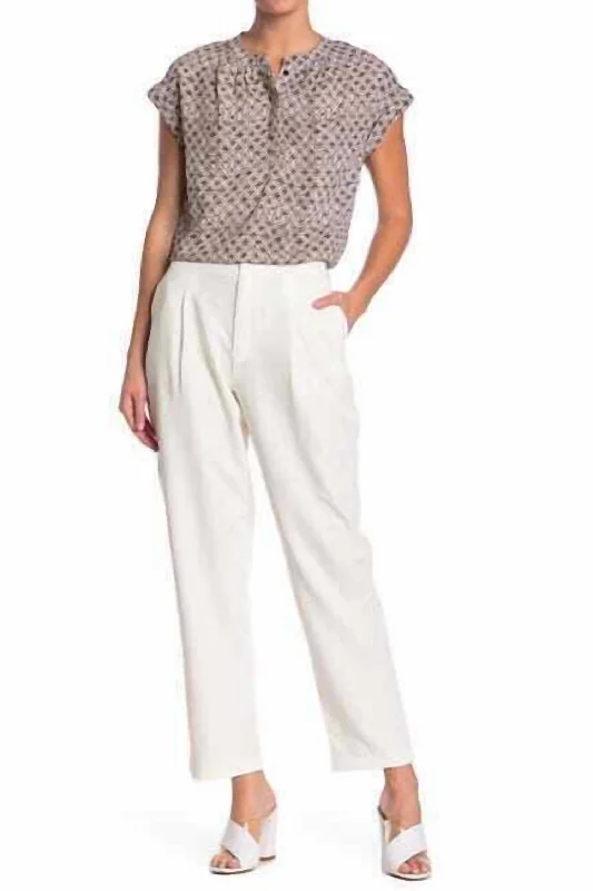 Minimalist Style Pleated Self Button Ankle Pants In White