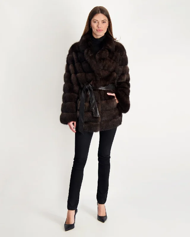 Chic Trends Unveiled Sable Jacket with Leather Belt