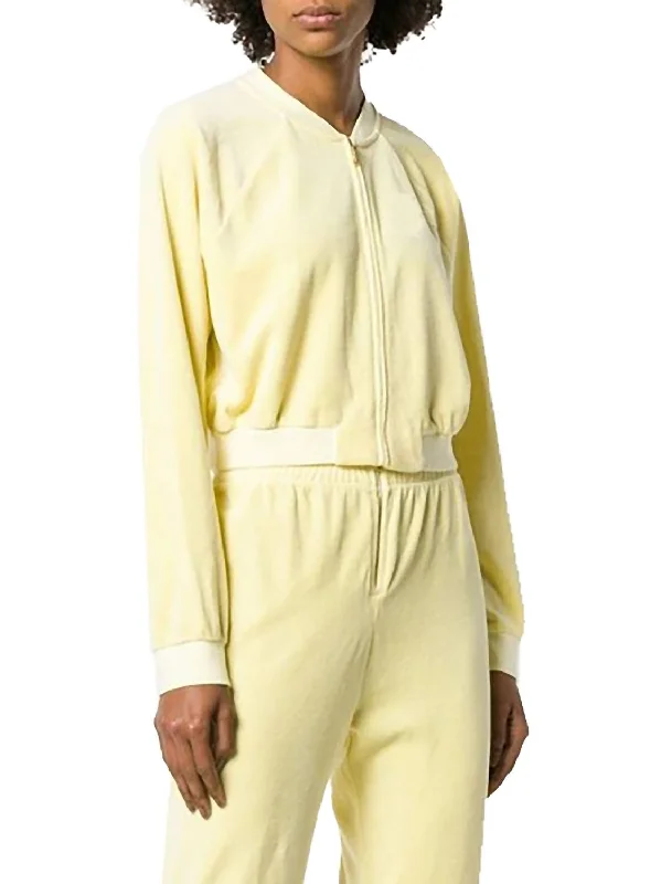 Sophisticated Style Track Velour Crop Jacket In Pastel Yellow