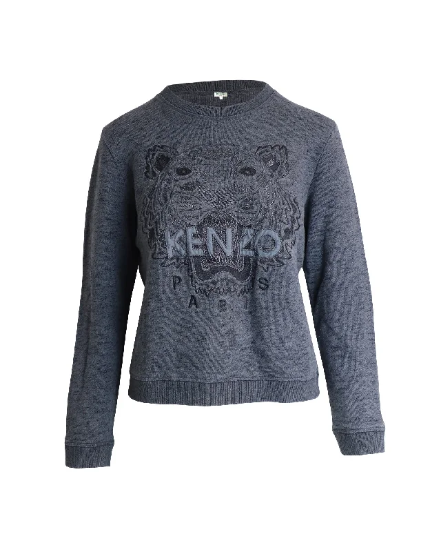 The Latest Trends Kenzo Embroidered Tiger Melange Sweatshirt in Grey Cotton