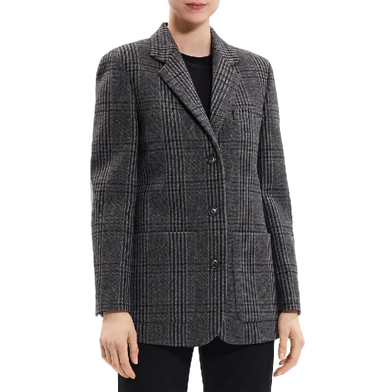 Huge Savings On Parisian Styles Womens Plaid Padded Shoulder Double-Breasted Blazer