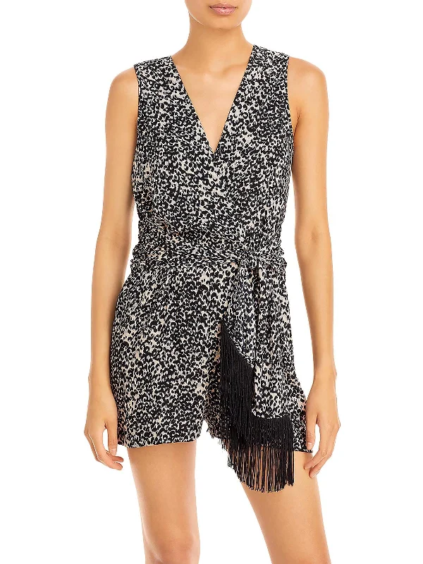 Alluring Design Womens Surplice Animal Print Romper