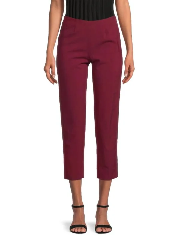 Comfort Centric Apparel Audrey Wool Straight Leg Ankle Crop Pants In Red