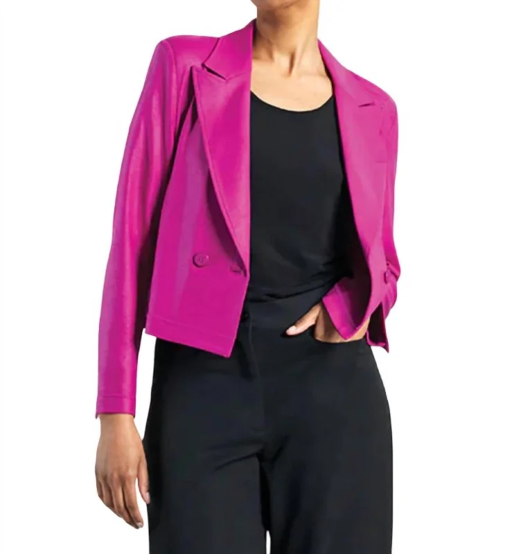 Latest Trends Liquid Leather Cropped Tuxedo Blazer In Magenta