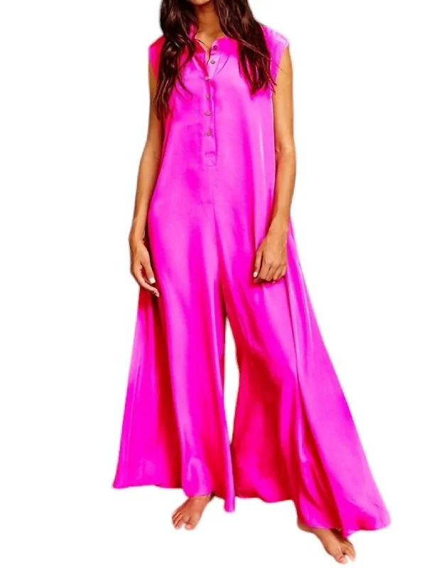 Fast Fashion Favorites Wide Leg Solid Satin Jumpsuit In Fuschia