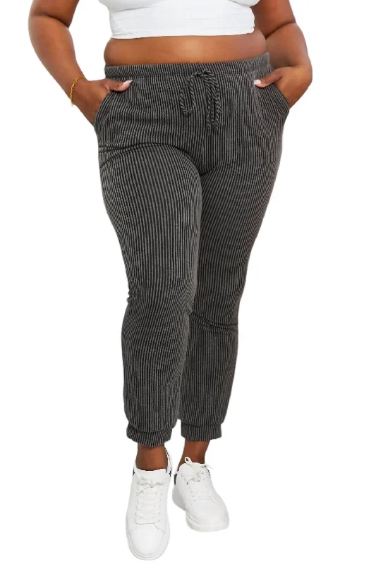 Forward Trendsetter Full Size Easy Living Ribbed Joggers In Dark Gray