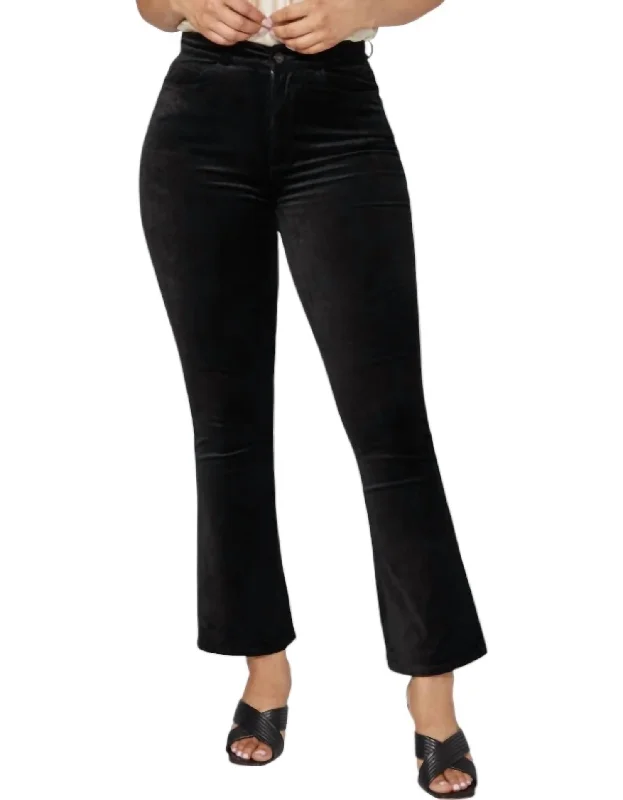 Wardrobe Refresh Flaunt Femme Ankle Flare Pants In Black Velvet