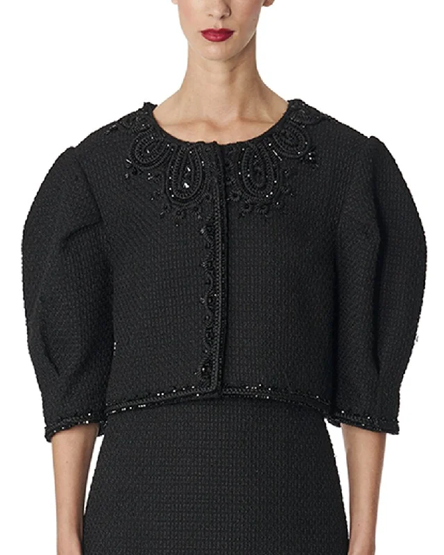 Effortless Sophistication Carolina Herrera Embellished Puff Sleeve Cropped Jacket