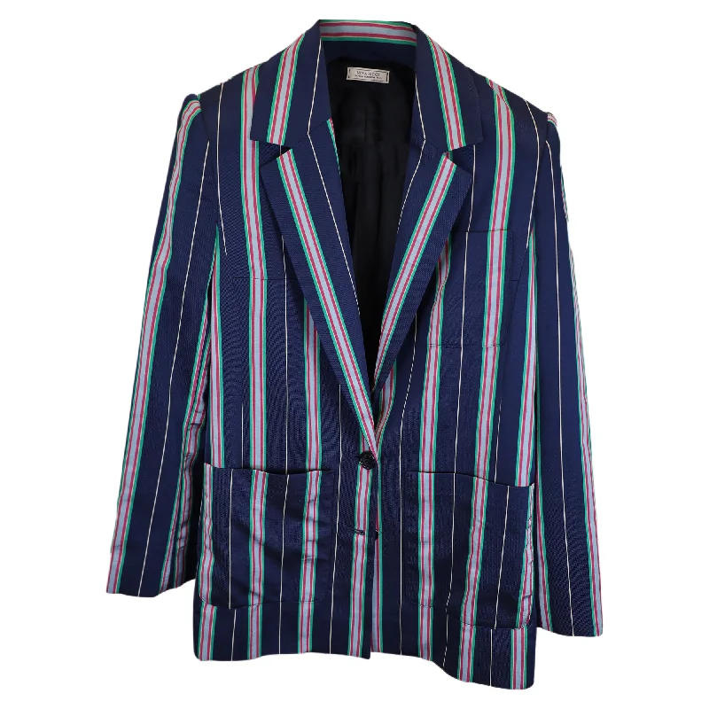 Summer Deals Nina Ricci Striped Single-Breasted Blazer with Pockets in Navy Blue Acetate