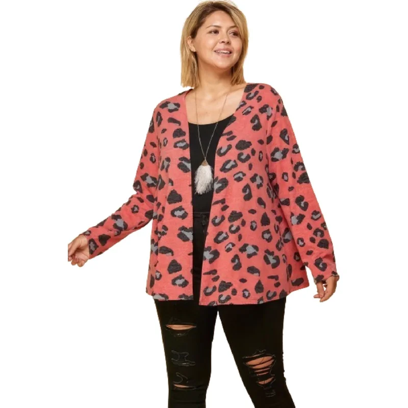 Budget Friendly Plus Size Animal Printed Open Front Cropped Cardigan