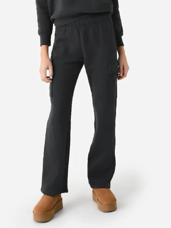 Chic Trend Collection Kelly Fleece Cargo Pant In Vintage Black