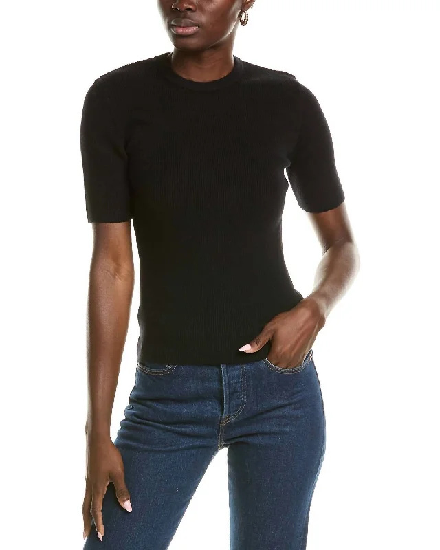 Subtle Sophistication Salma Ribbed Short Sleeve Sweater In Black