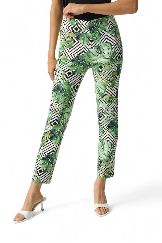 Unleash Your Trendy Side Palm Print Capris Pant In Vanilla/multi