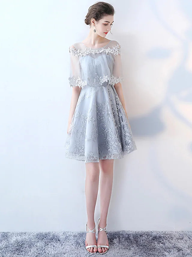 You'Ll Love Us Because Elegant Party Dress Short Mini Tulle Lace Pattern Print