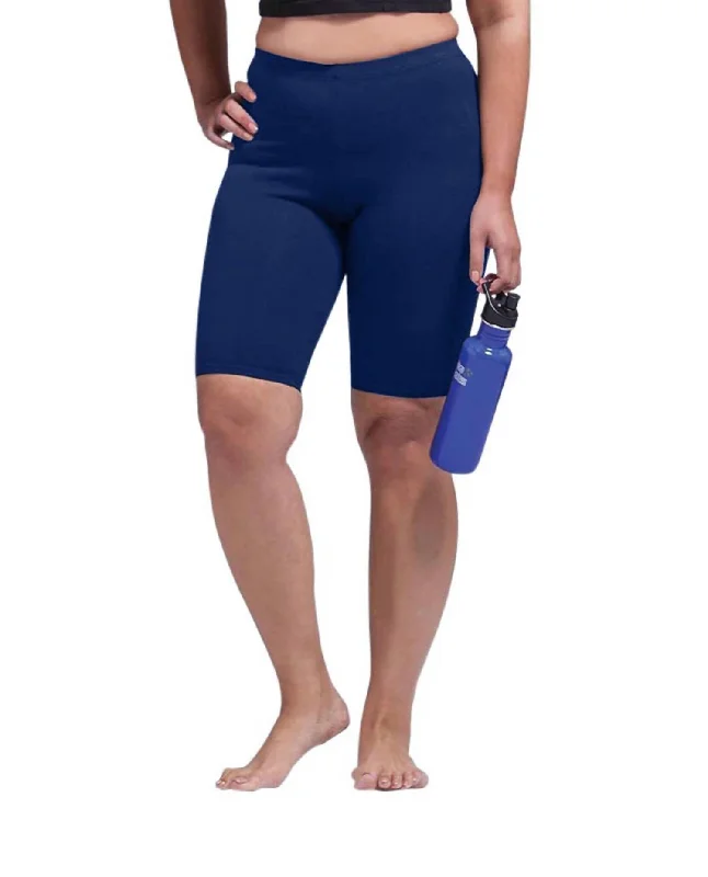 Wardrobe Update Plus Size Solid Cotton Lycra Bike Shorts In Navy