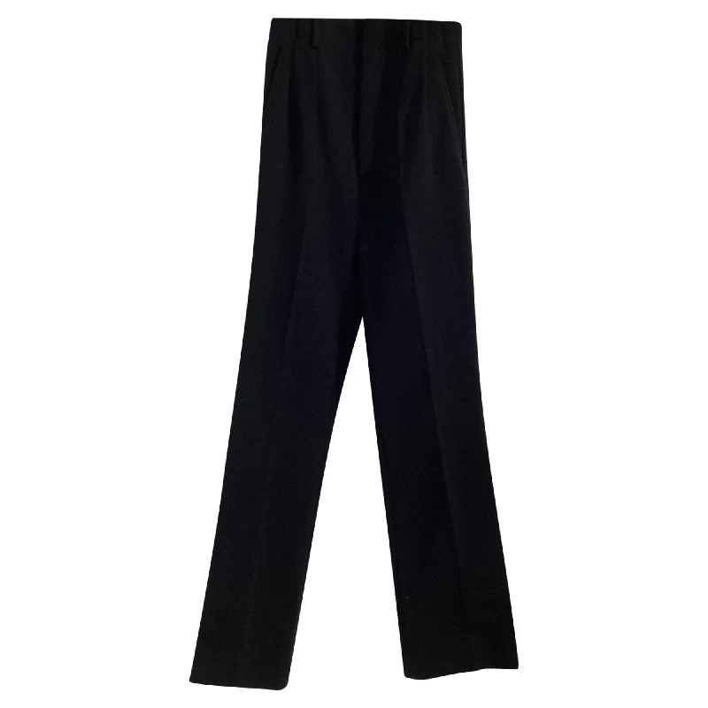 Tropical Island - Inspired Attire Saint Laurent High-Rise Wide-Leg Trousers in Black Wool