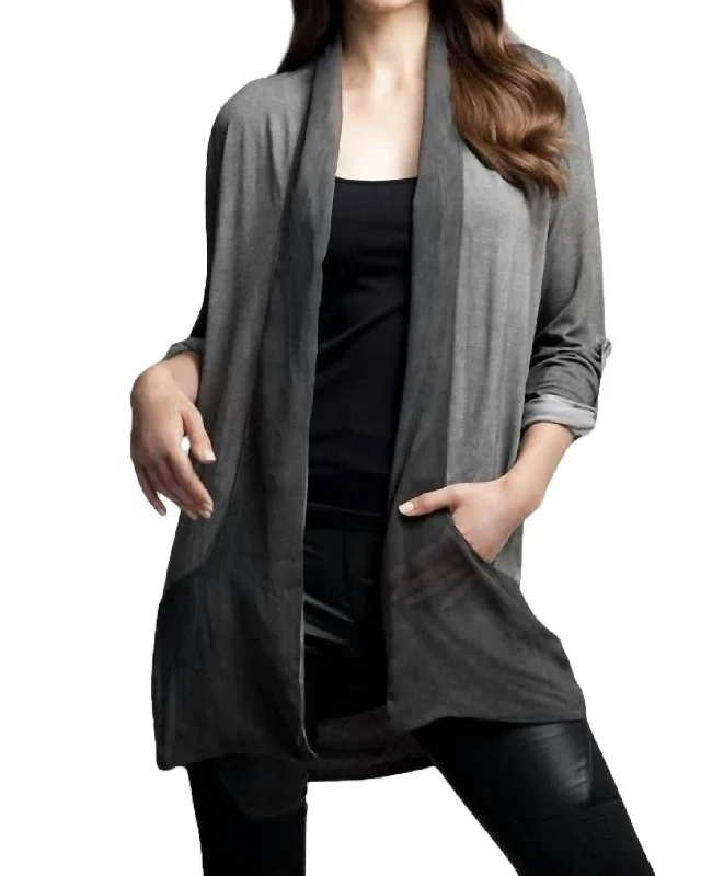 High End Designer Brands Discount Slash Back Cardigan In Charcoal