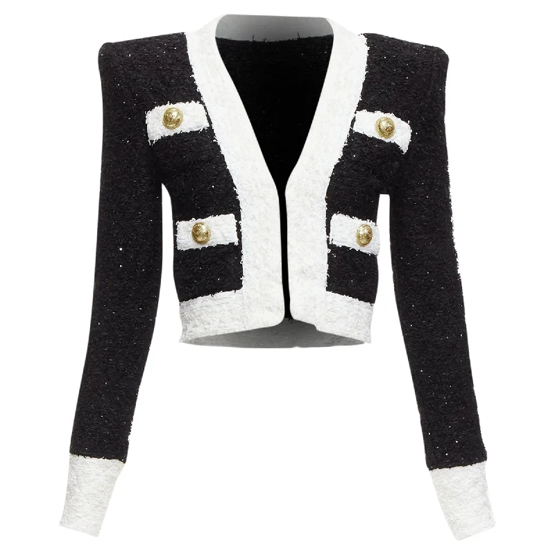 Flash Deals Balmain Metallic Tweed 4 Pockets Cropped Blazer Jacket