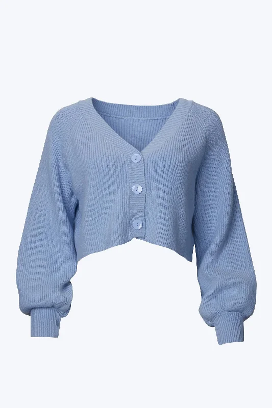 The Good Stuff Cropped Slouchy Ribbed-Knit Cardigan In Blue