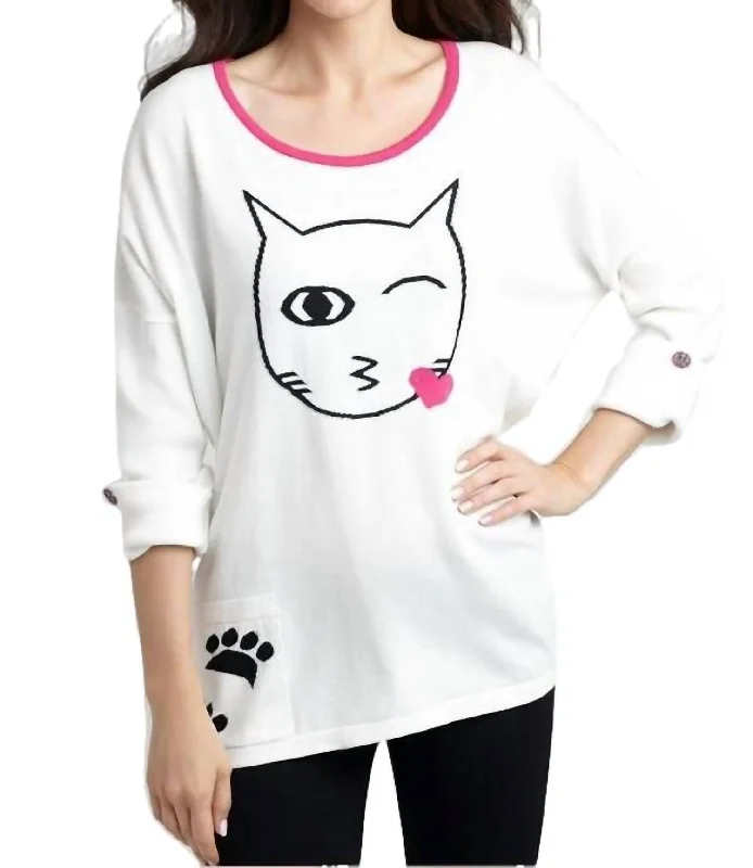 New Arrivals Cat Kiss Graphic Sweater In White/black