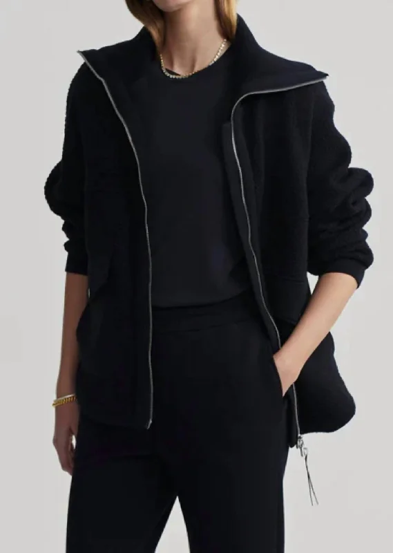 Lighten Up With Nordic Styles Eleanor Patch Pocket Fleece Jacket In Black