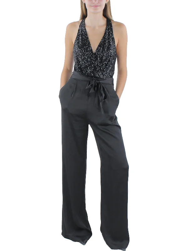 End of Season Sale Rebekah Womens Silk Tie Front Jumpsuit