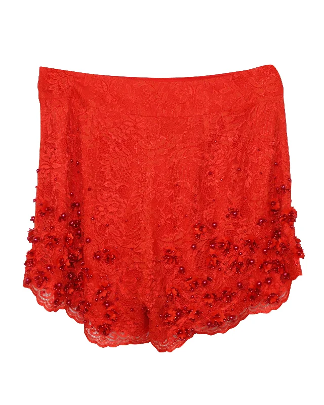 Timeless Elegance Jenny Packham Embellished Shorts in Red Lace