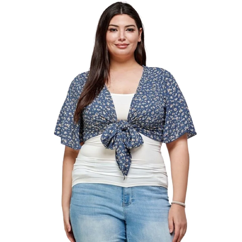 Stylish Savings Plus Size Ditsy Floral Print Cropped Bolero Cardigan