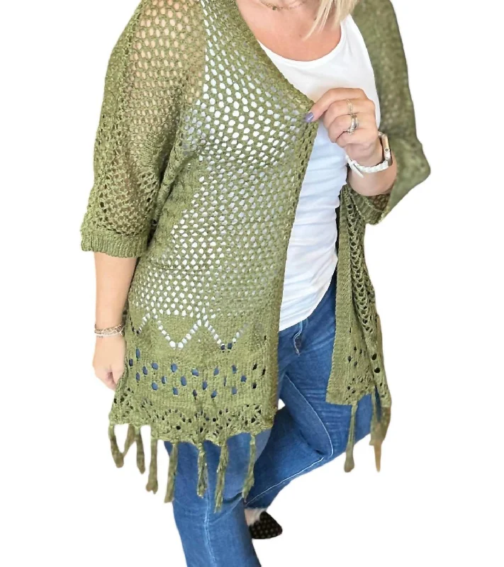 Comfort First Women's Fashion Amanda Crocheted Cardigan In Olive