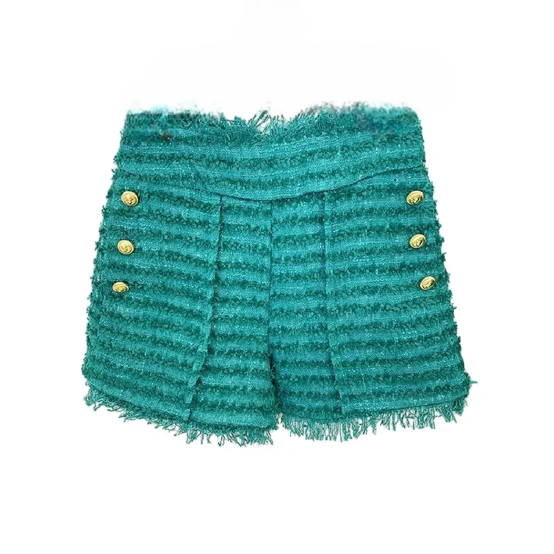 Everyday Basics Nevaeh Tweed High Waisted Shorts In Turquoise