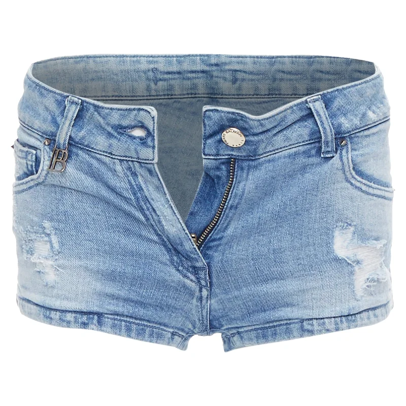 Redefining Women's Fashion Pierre Balmain Distressed Washed B Logo Charm Hot Shorts