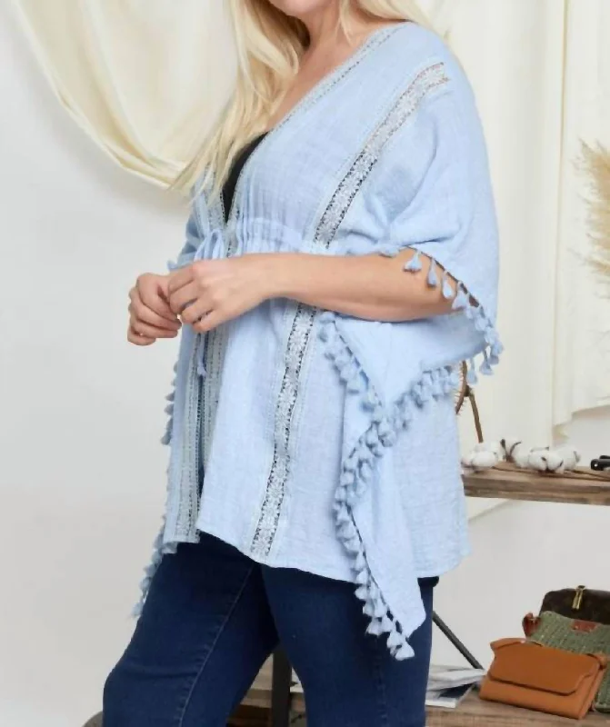 Limited Time Offer Plus Sheer Kimono In Light Blue