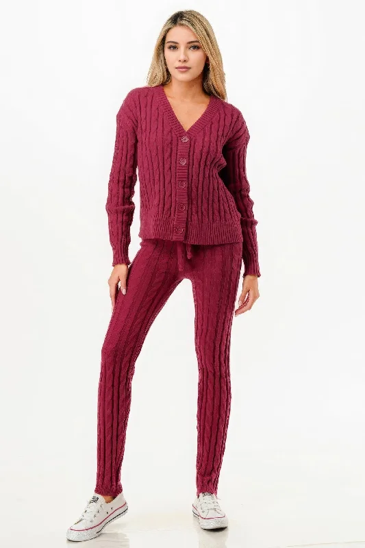 Mid - Week Surprise Cable Sweater Cardigan 2pc Set