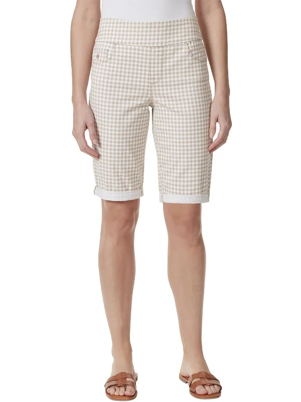 End Of Season Clearance Petites Womens Checkered Knee-Length Bermuda Shorts