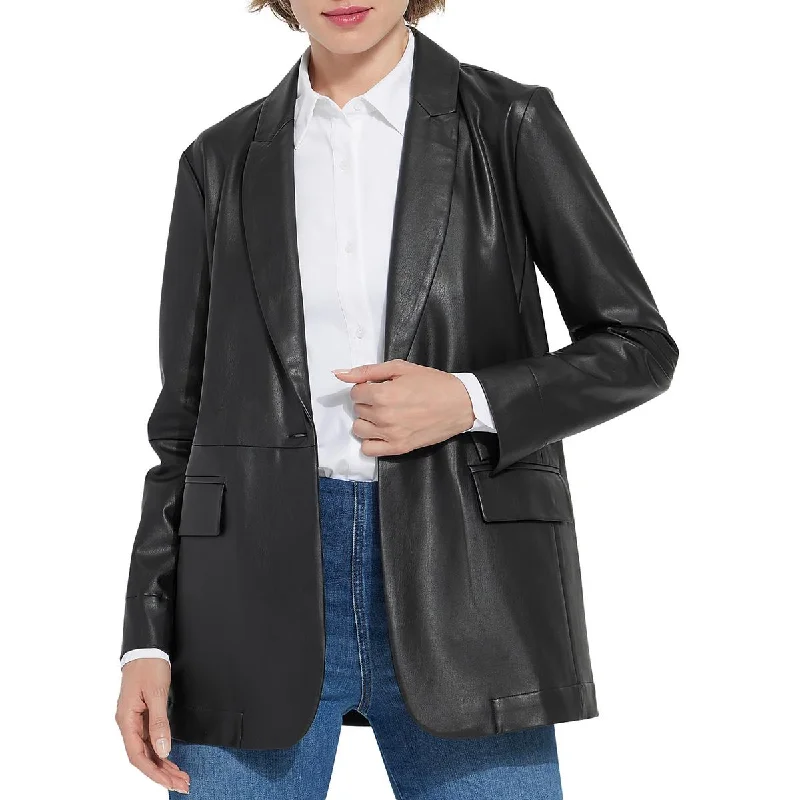 Casual Chic Clothing Womens Faux Leather Wear to work One-Button Blazer