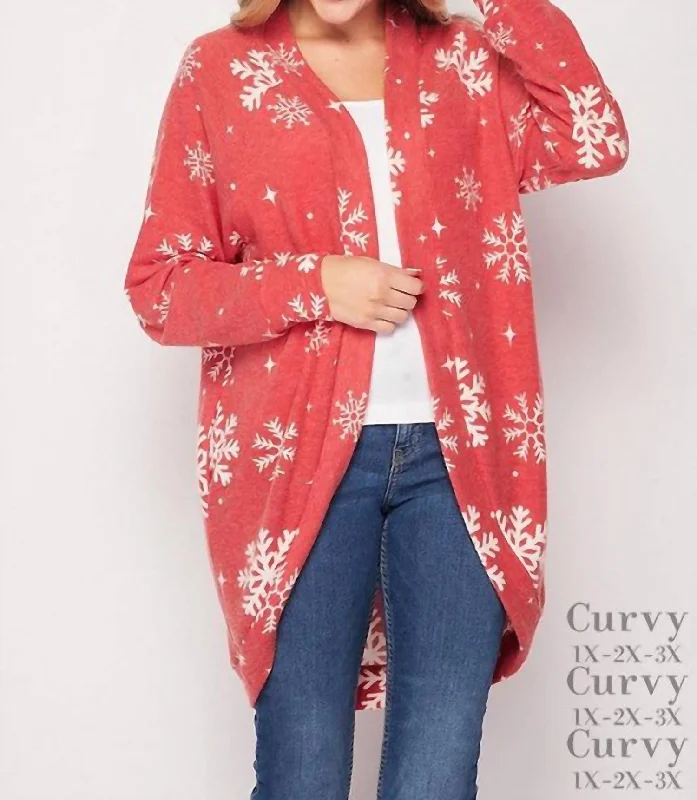 Cool Prices Snowflake Plus Cardigan In Red