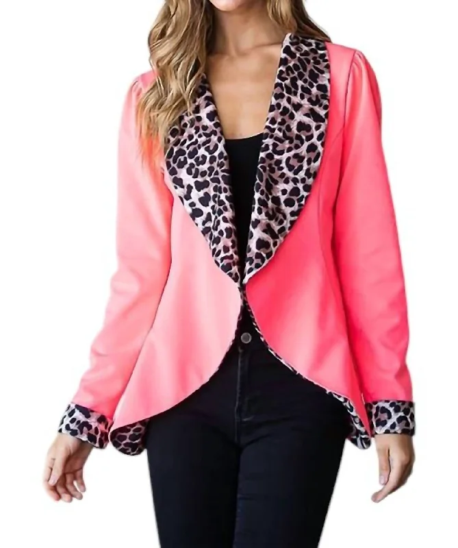 Seasonal Trends Hot Shot Blazer Jacket In Hot Pink Cheetah