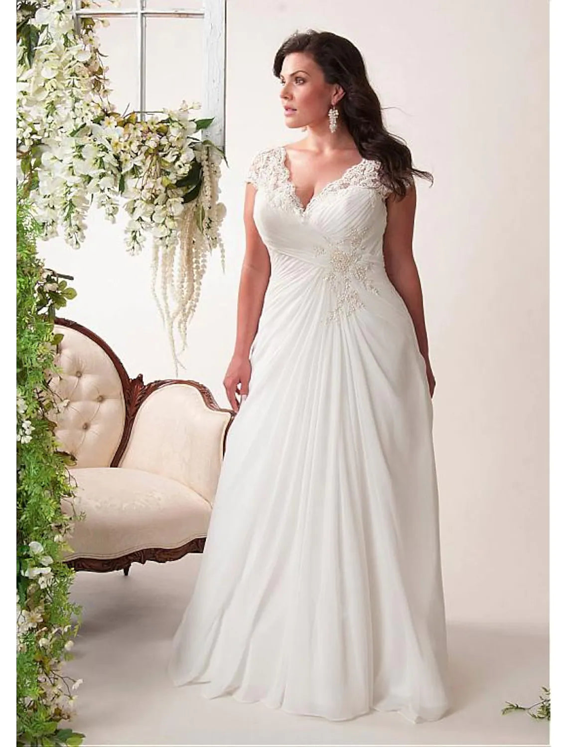 Trendy Pulse Wedding Dresses Sleeveless V Neck Chiffon With Pleats