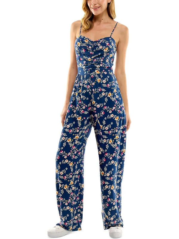 Hot Trends Juniors Womens Floral Print Rayon Jumpsuit