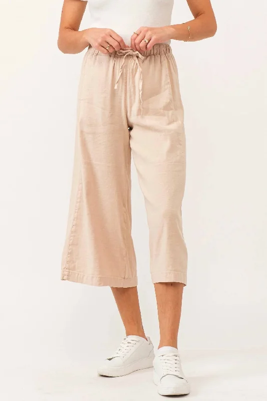 Huge Markdowns Elina Super High Rise Cropped Wide Leg Pant In Peach Flash Linen