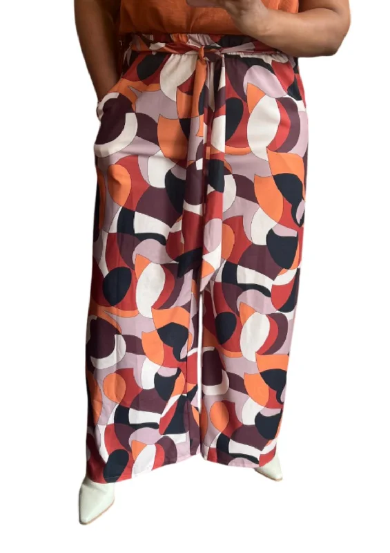 Chic Styles Comfy Print Pant In Rust