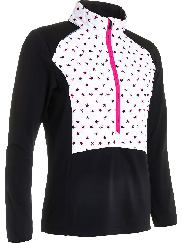 Art Deco Geometric Pattern Look Women’S Troon Warm And Windproof Hybrid Half-Zip Jacket In Black Star