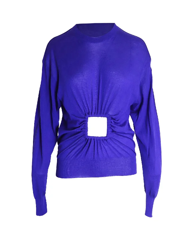 Step Ahead, Lead The Trend Celine Window Panel Knitted Sweater in Blue Cashmere