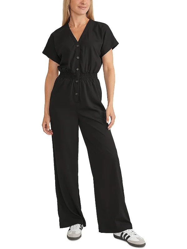 Luxe Women's Fashion Womens V-Neck Gathered Waist Jumpsuit