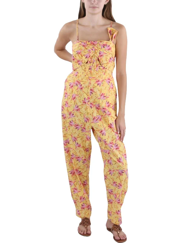 Stylish Savings Banana Sunshine Bow Womens Floral Print Gathered Jumpsuit