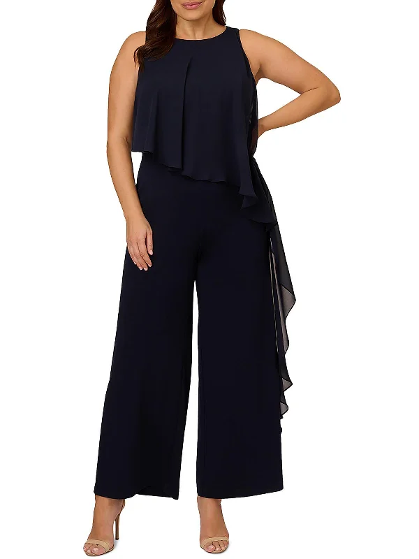 Effortless Sophistication Plus Womens Chiffon Crepe Jumpsuit